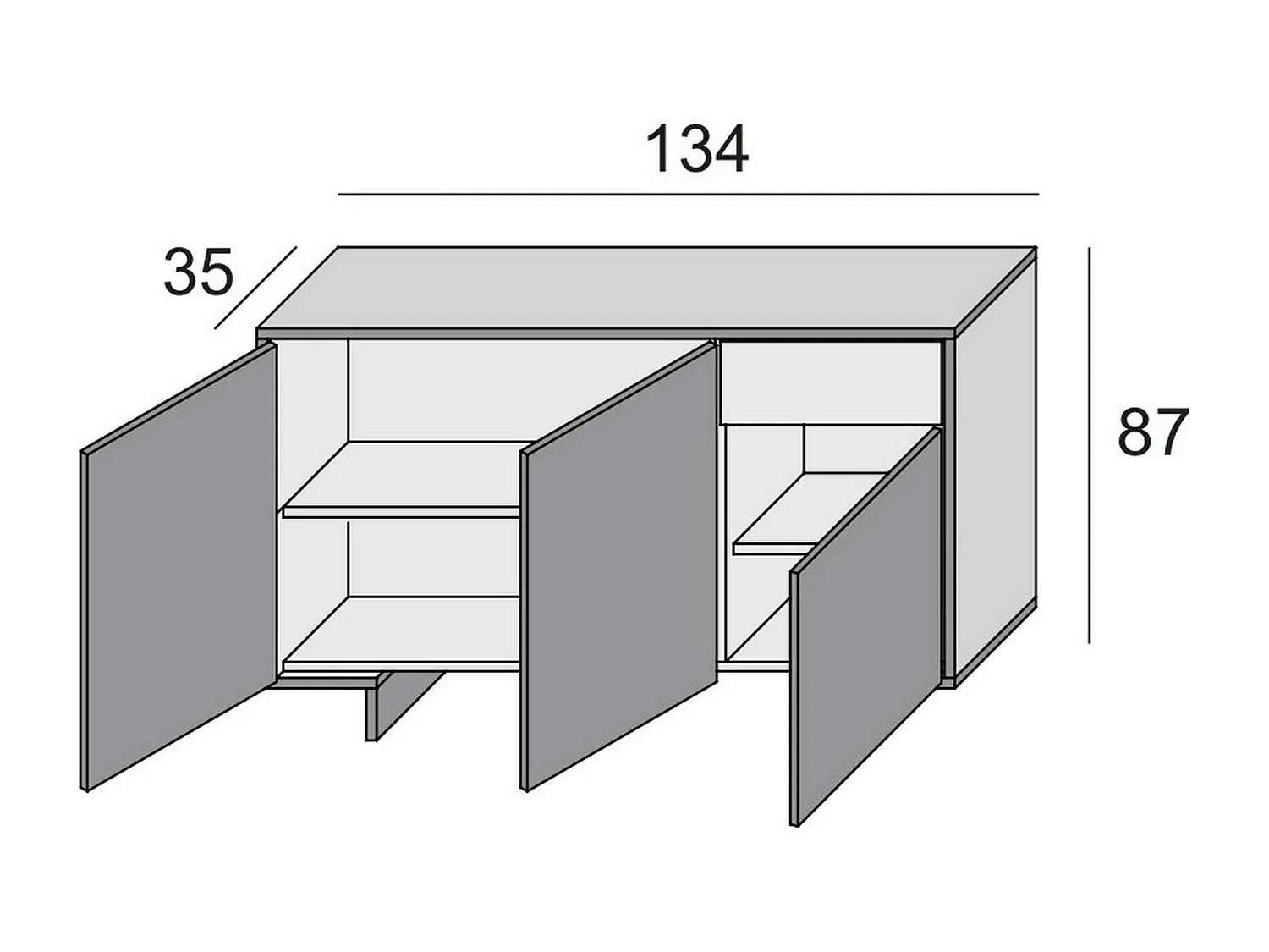 Buffet Aneto, Buffet de salon, Buffet de salon avec 3 portes et 1 tiroir, 100% Made in Italy, 134x35h87 cm, Blanc et Chêne