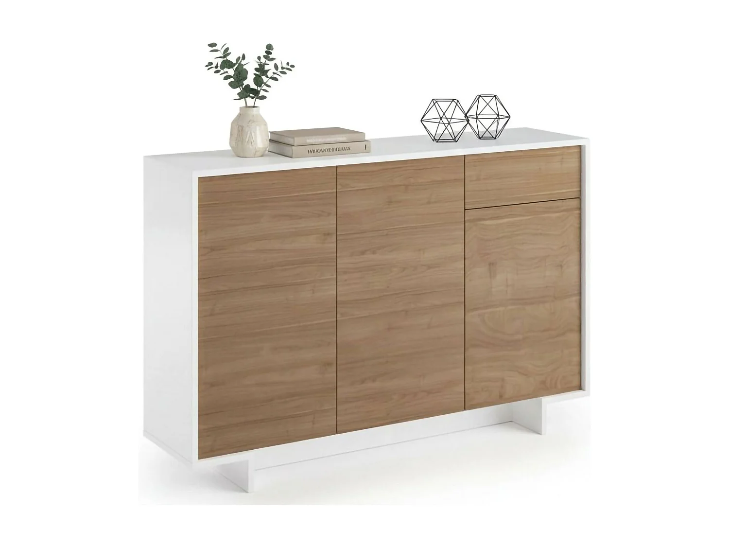 Buffet Aneto, Buffet de salon, Buffet de salon avec 3 portes et 1 tiroir, 100% Made in Italy, 134x35h87 cm, Blanc et Chêne