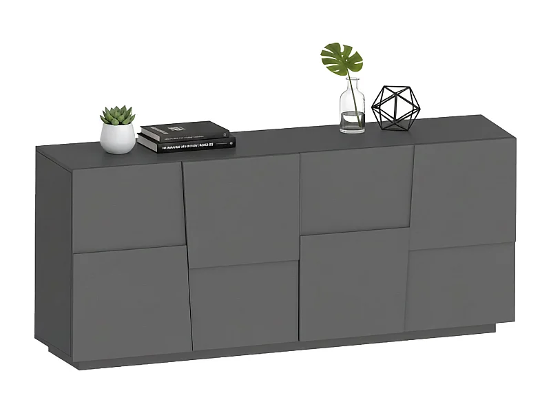 Dressoir Ddambrosi, Buffet in de woonkamer, Moderne woonkamer met 4 deuren, 200x44h86 cm, Antraciet