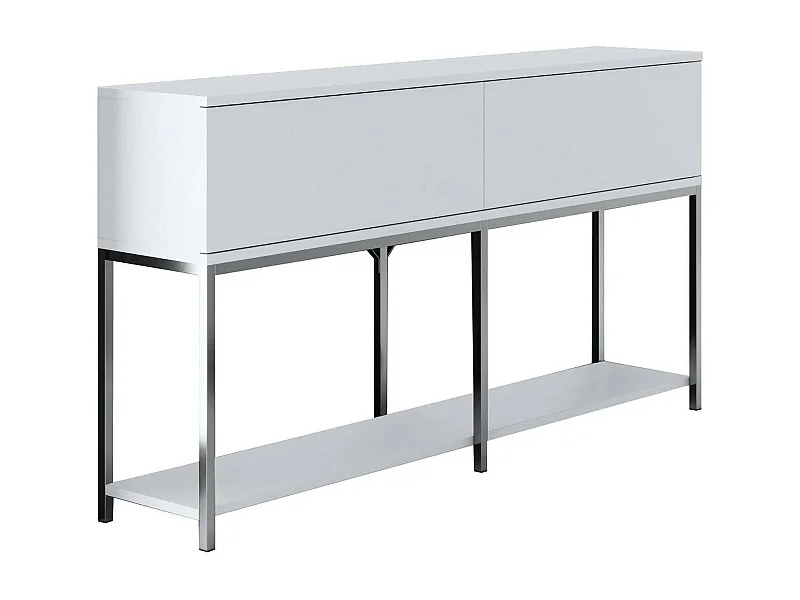 Buffet Altair, Buffet du salon, Commode de salon, Garde-manger de cuisine, 150x30h80 cm, Blanc et Argent