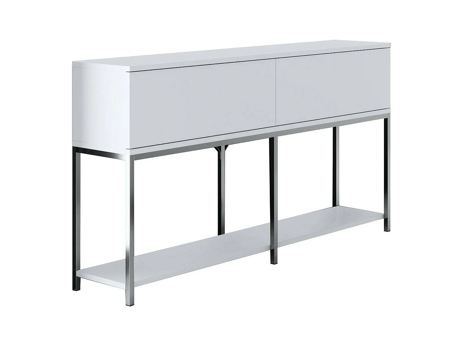 Buffet Altair, Buffet du salon, Commode de salon, Garde-manger de cuisine, 150x30h80 cm, Blanc et Argent