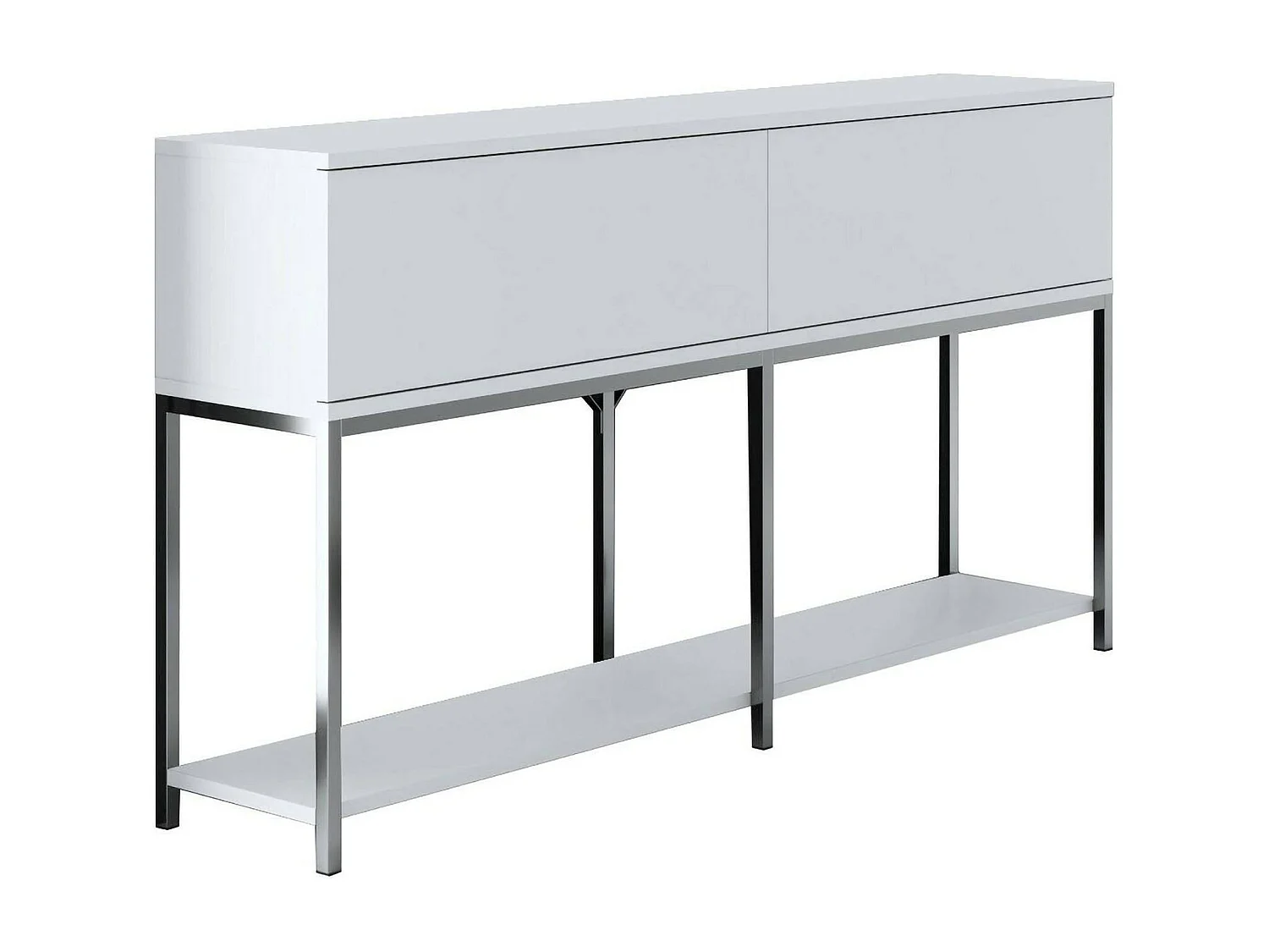Buffet Altair, Buffet du salon, Commode de salon, Garde-manger de cuisine, 150x30h80 cm, Blanc et Argent