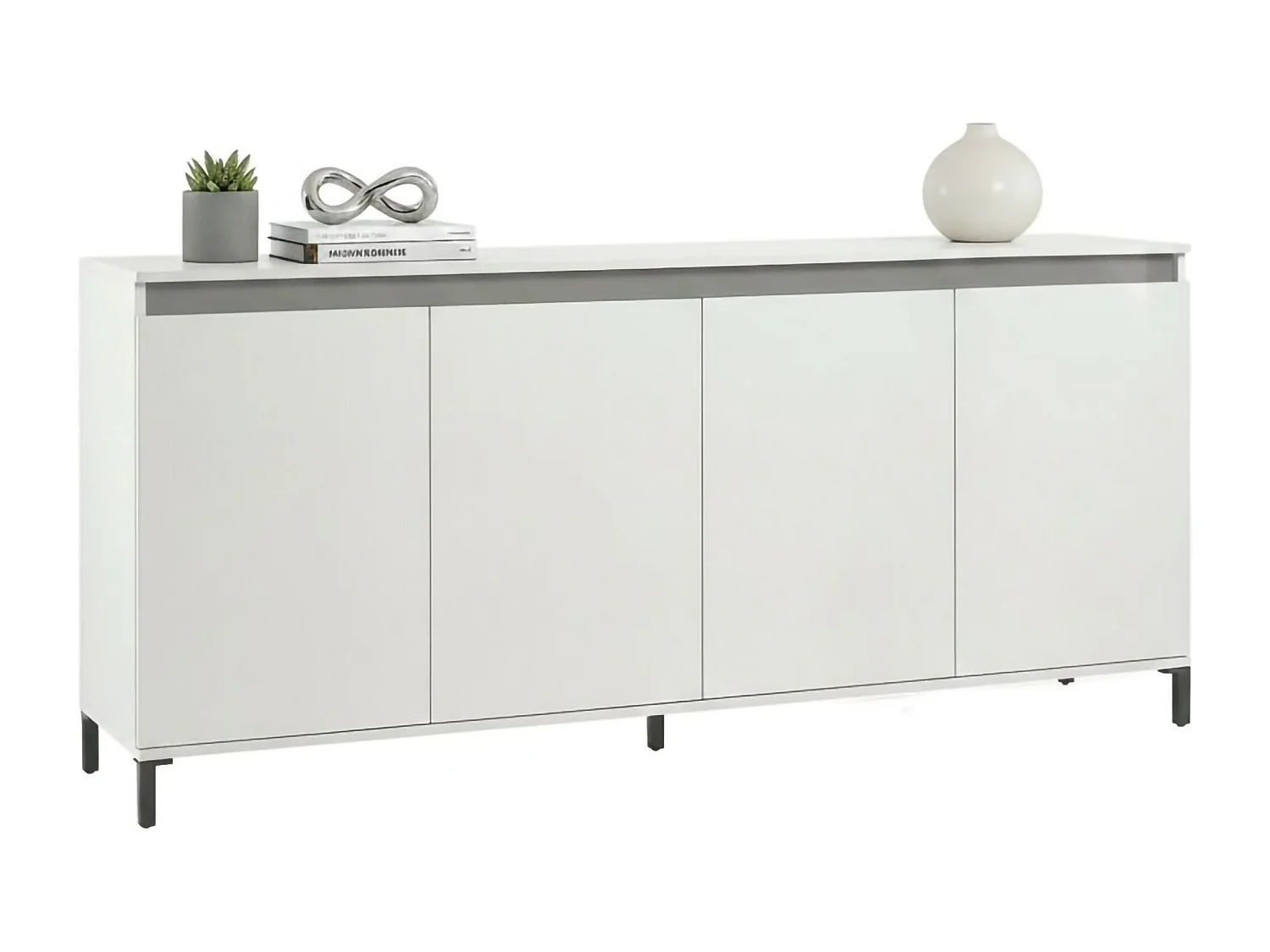 Buffet Pretoria, Buffet du salon, Commode de salon, Garde-manger de cuisine, Made in Italy, 184x40h90 cm, Blanc brillant et anthracite