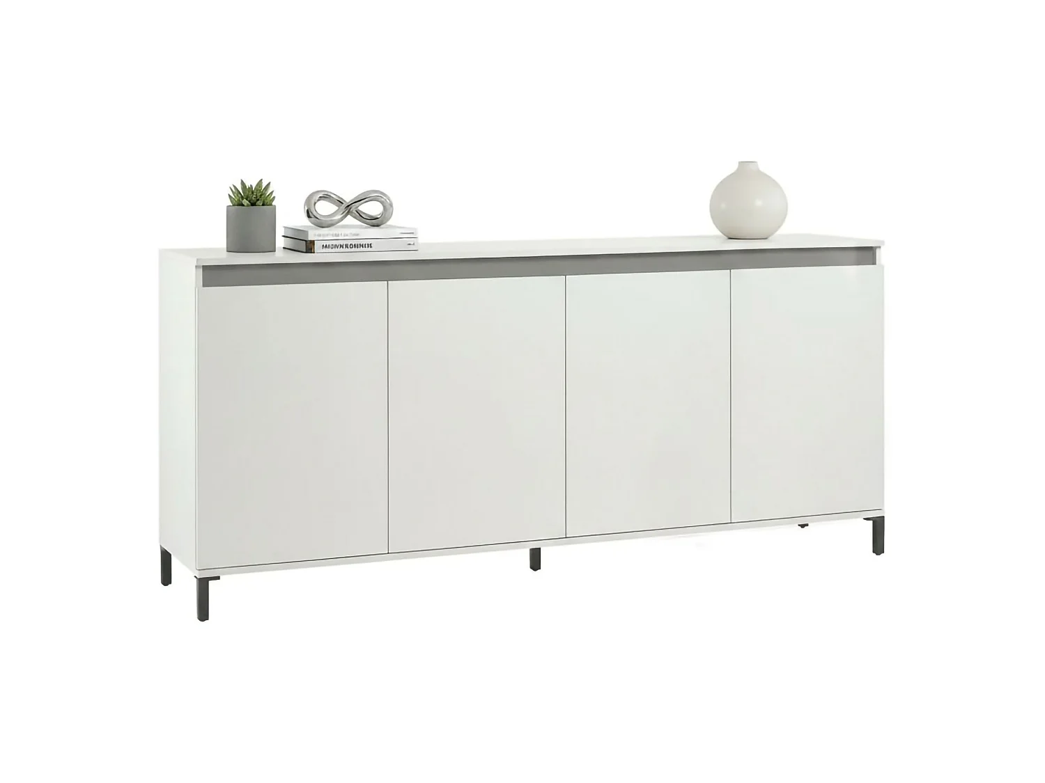 Buffet Pretoria, Buffet du salon, Commode de salon, Garde-manger de cuisine, Made in Italy, 184x40h90 cm, Blanc brillant et anthracite