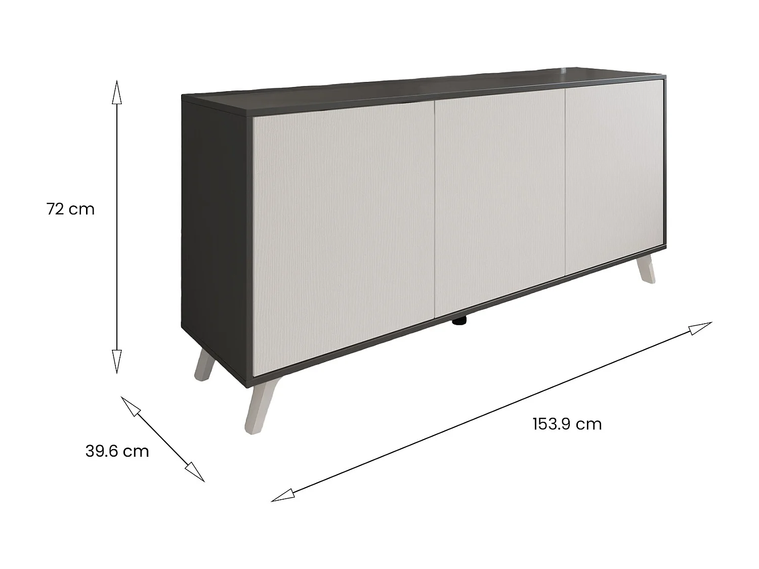 Dabaid Dressoir, Woonkamer Buffet, Woonkamer, Keuken Pantry, 154x40h72 cm, Antraciet en Wit