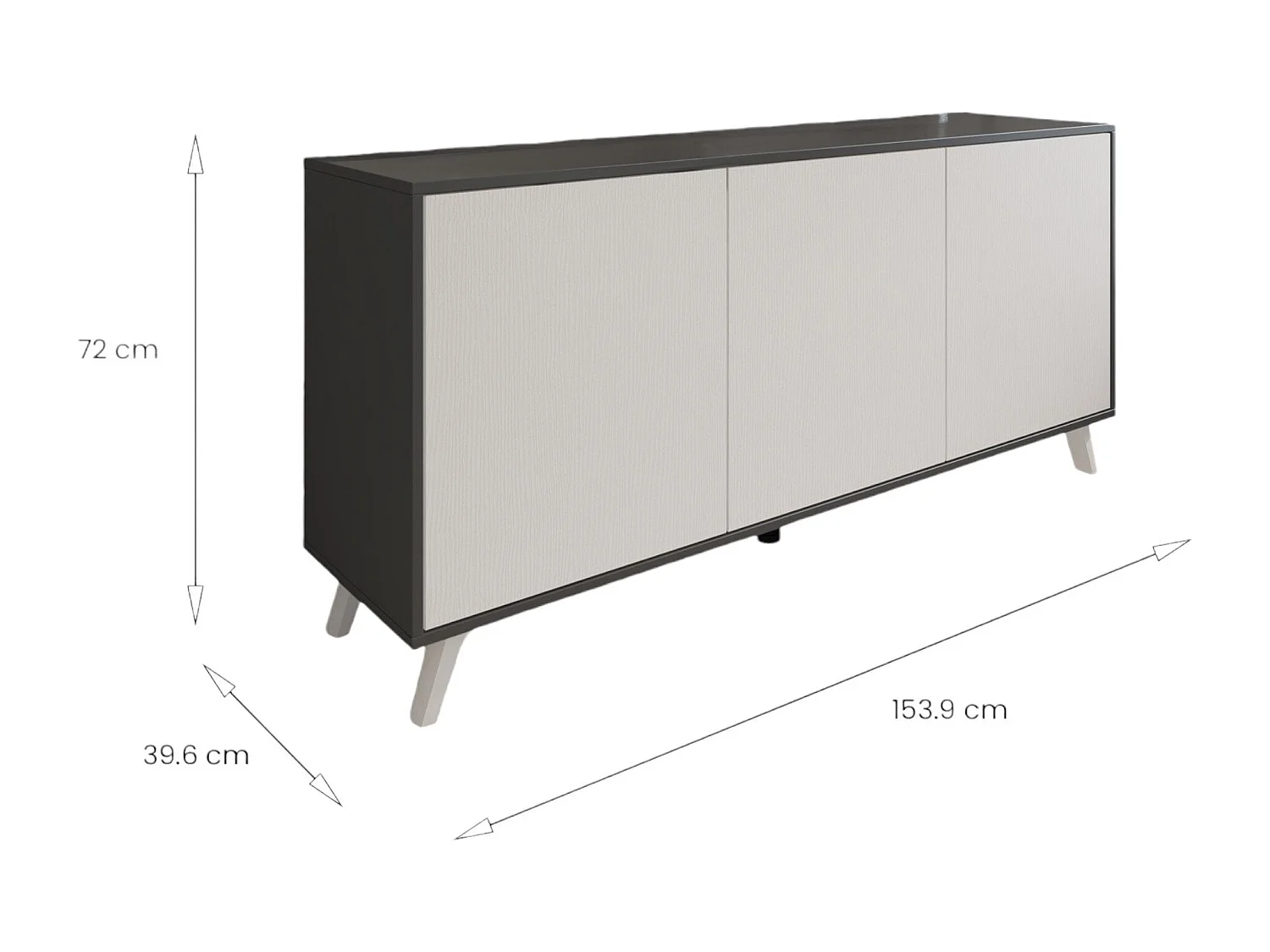Buffet Weddell, Buffet du salon, Commode de salon, Garde-manger de cuisine, 154x40h72 cm, Anthracite et Blanc