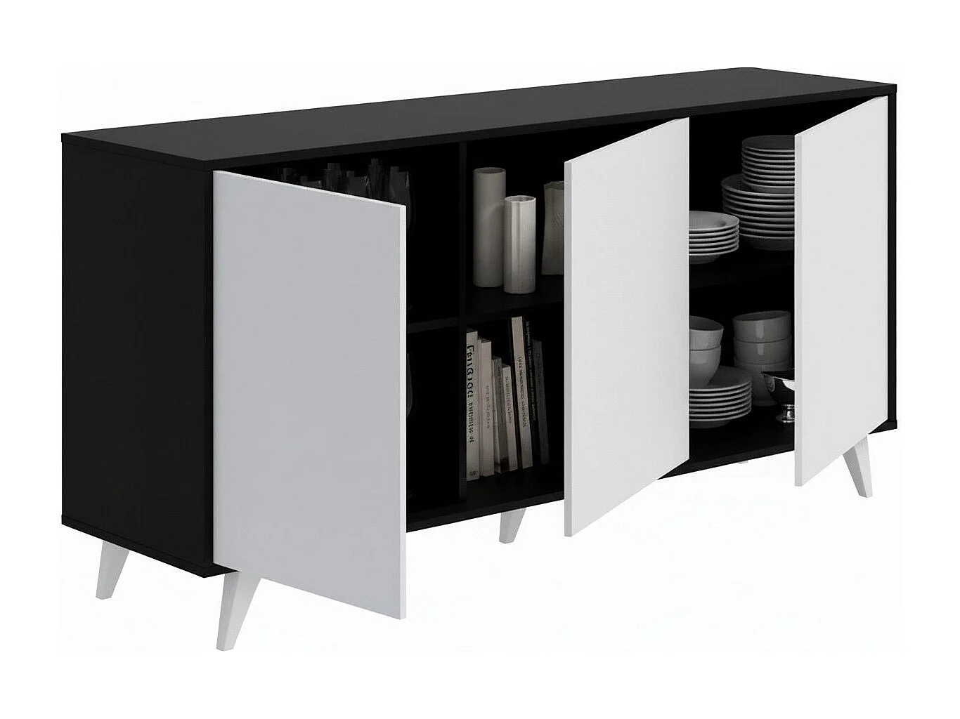 Buffet Weddell, Buffet du salon, Commode de salon, Garde-manger de cuisine, 154x40h72 cm, Anthracite et Blanc