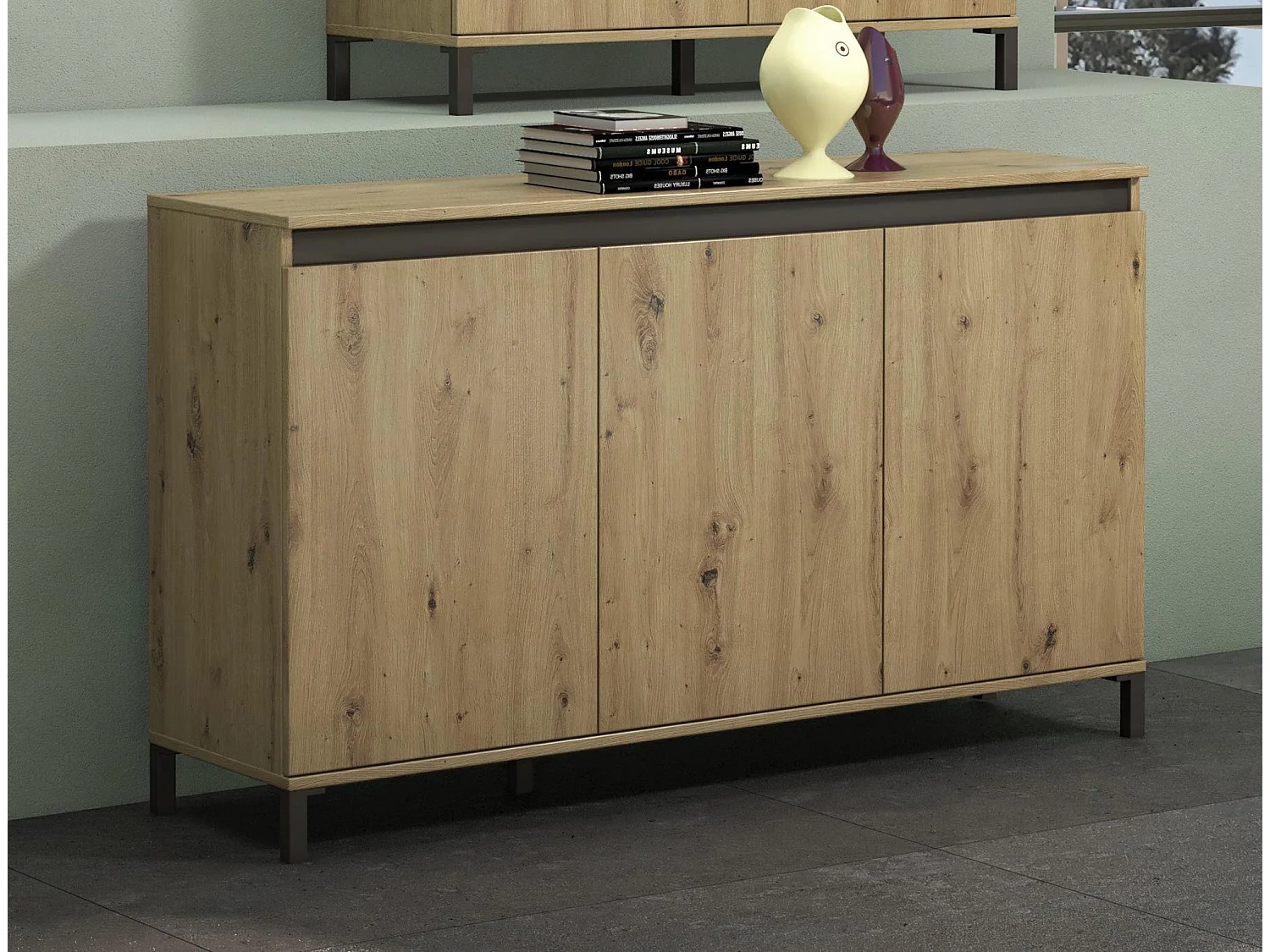 Credenza Attilius, 2 Ripiani Made in Italy, 40x138x90h cm Bianco Lucido, Madia