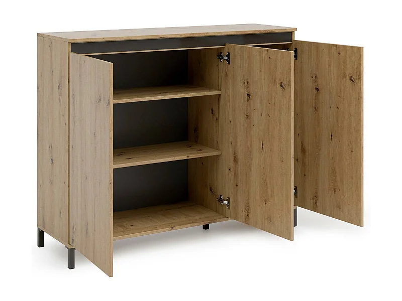 Kommode Dceppitell, Wohnzimmerbuffet, Wohnzimmer-Sideboard, Moderne Küchen-Speisekammer, Made in Italy, 138x110h40 cm, Glänzendes Weiß und Anthrazit
