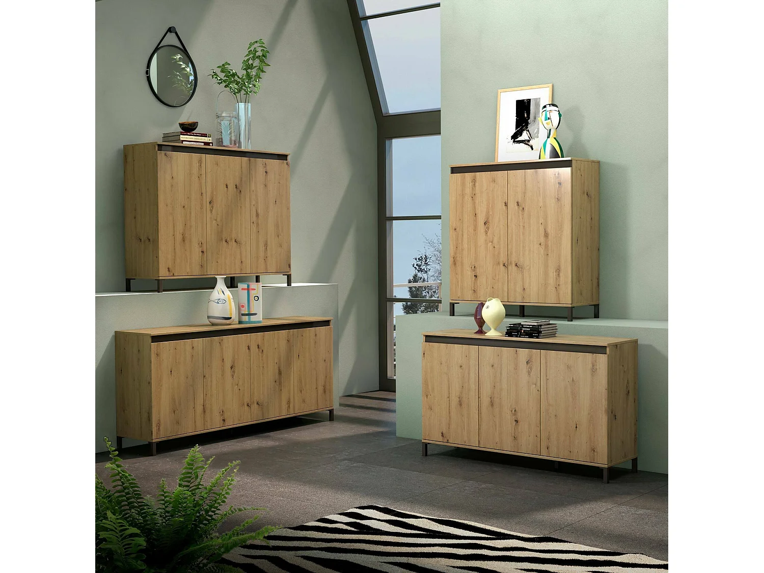 Dceppitell-kast, buffet, woonkamerbuffetO, Keukenplank, Made in Italy, 138x110h40 cm, Wit glanzend en Antraciet