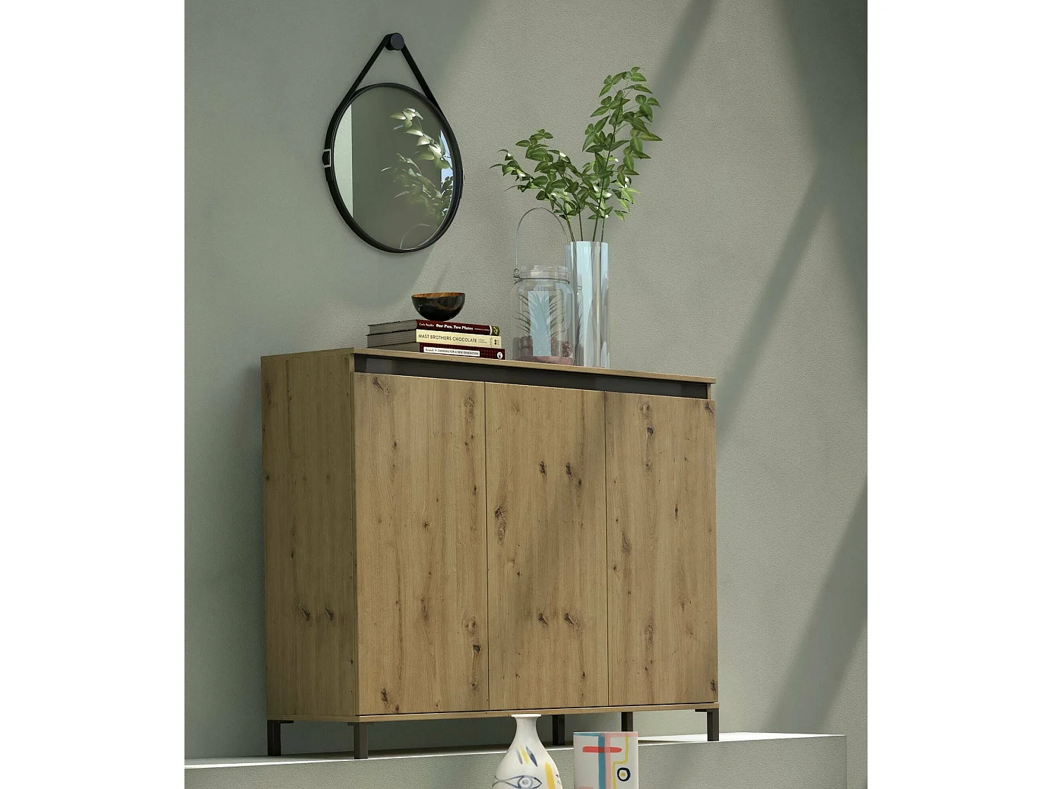 Dceppitell-kast, buffet, woonkamerbuffetO, Keukenplank, Made in Italy, 138x110h40 cm, Wit glanzend en Antraciet