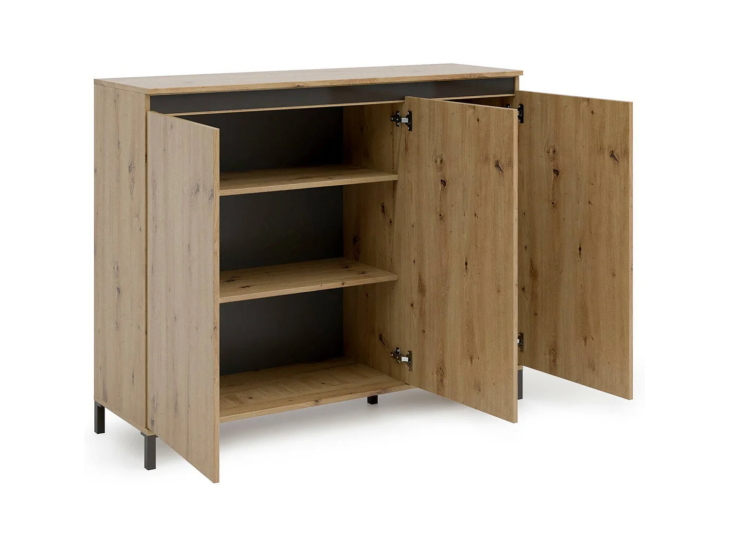 Aparador Dceppitell, Buffet de sala, Madia da sala de estarOu, Despensa de cozinha, Made in Italy, 138x110h40 cm, Branco brilhante e Antracite
