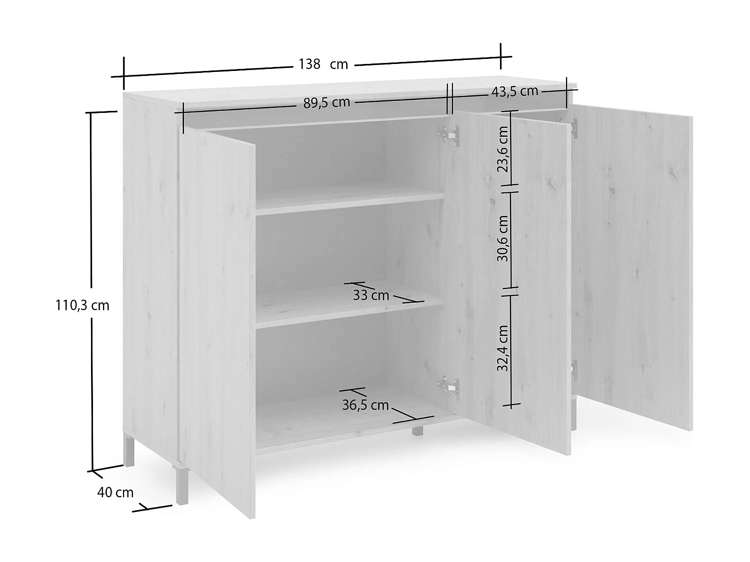 Buffet Bloemfontein, Buffet du salon, Commode de salon, Garde-manger de cuisine, Made in Italy, 138x110h40 cm, Blanc brillant et anthracite