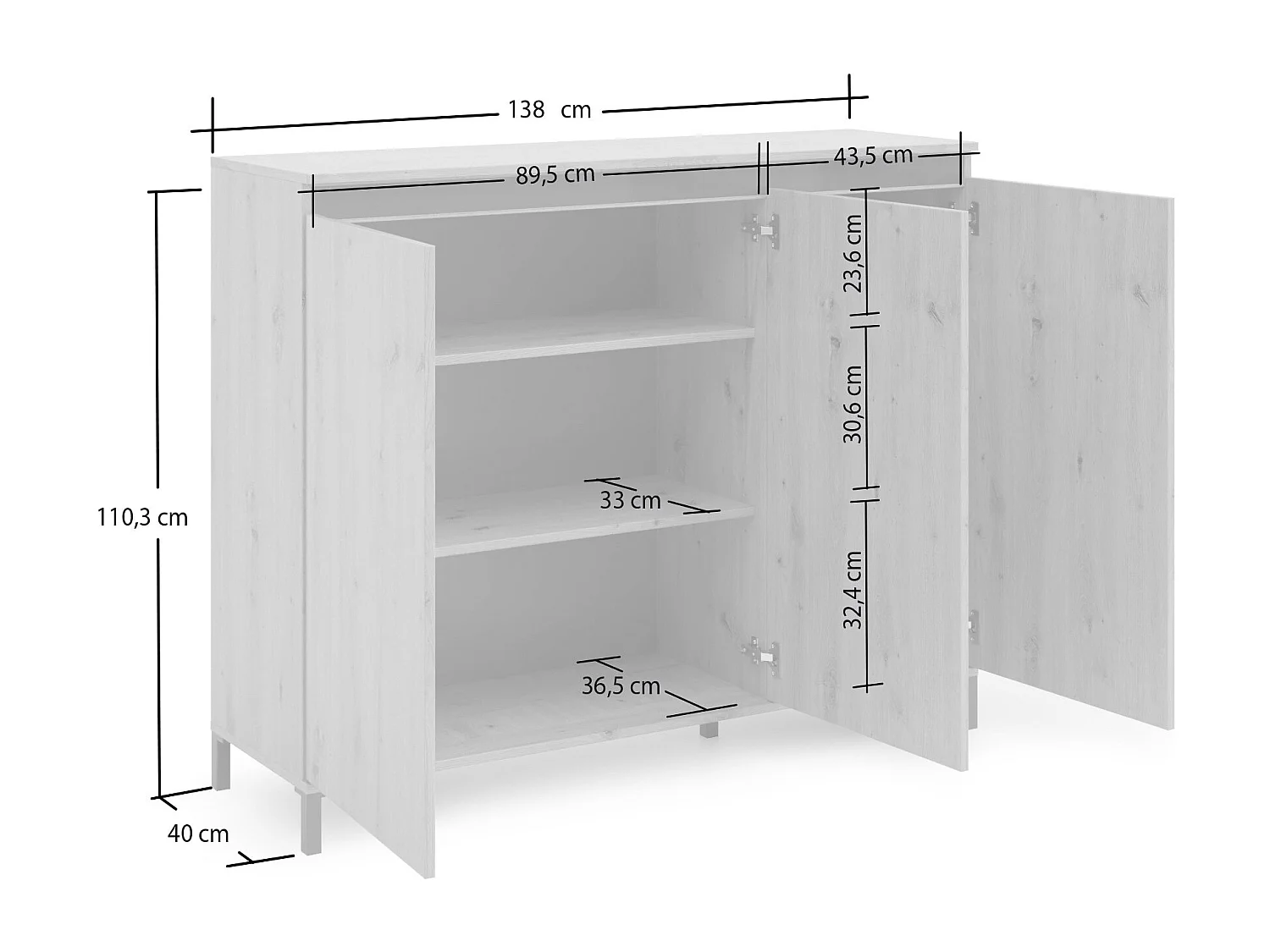 Aparador Dceppitell, Buffet de sala, Madia da sala de estarOu, Despensa de cozinha, Made in Italy, 138x110h40 cm, Branco brilhante e Antracite