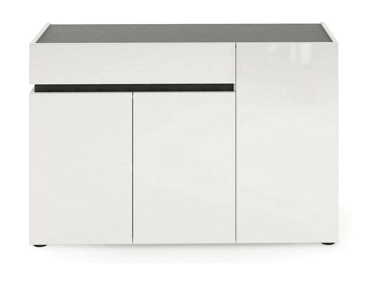 Dmora - Credenza Bajardo, 120x42h80 cm, Bianco lucido e Antracite