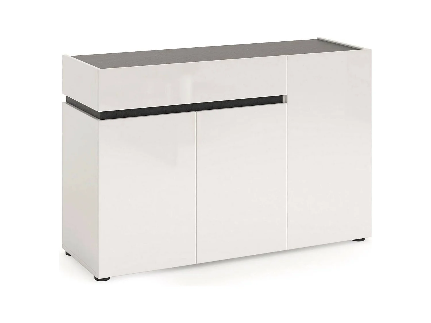 Dmora - Credenza Bajardo, 120x42h80 cm, Bianco lucido e Antracite