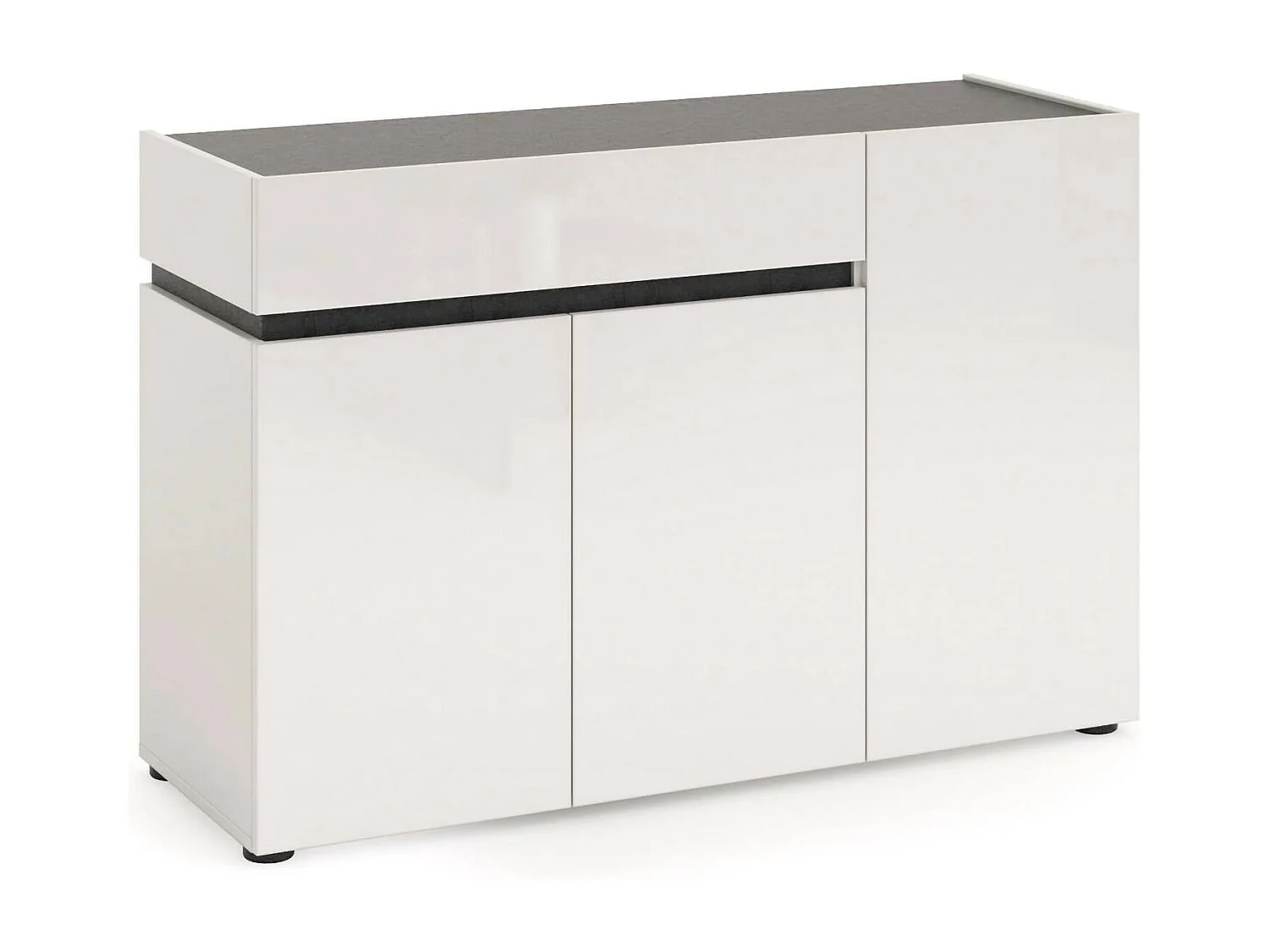 Dmora - Credenza Bajardo, 120x42h80 cm, Bianco lucido e Antracite
