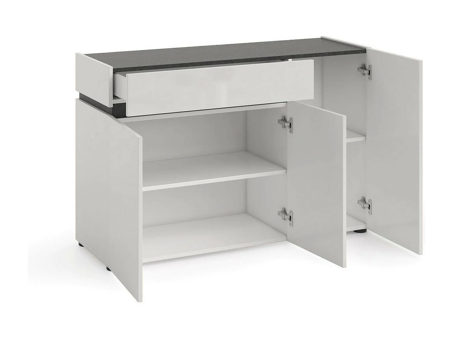 Dmora - Credenza Bajardo, 120x42h80 cm, Bianco lucido e Antracite