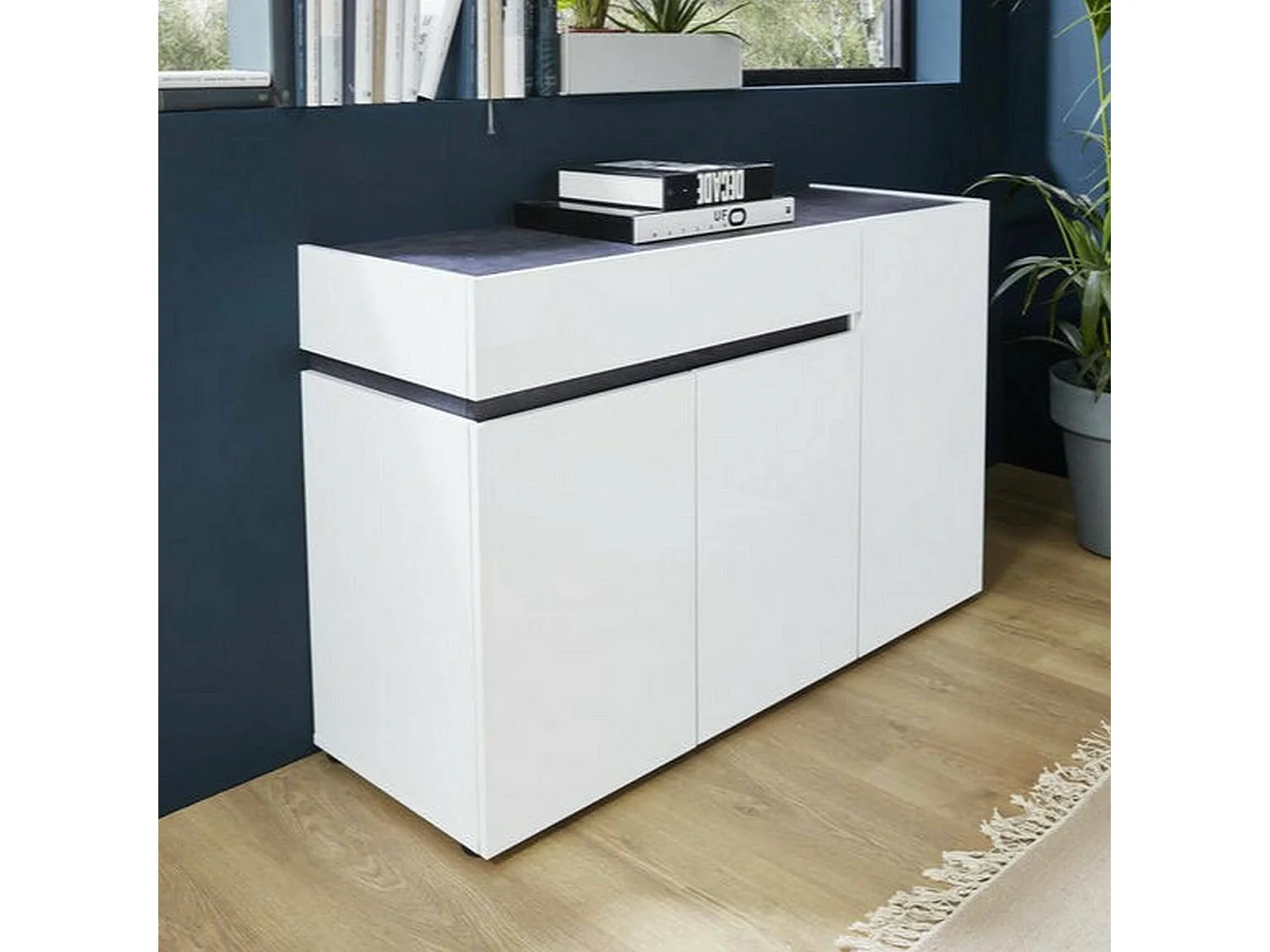Credenza Bajardo, 2 Ripiani Made in Italy, 42x120x80h cm Bianco Lucido, Madia