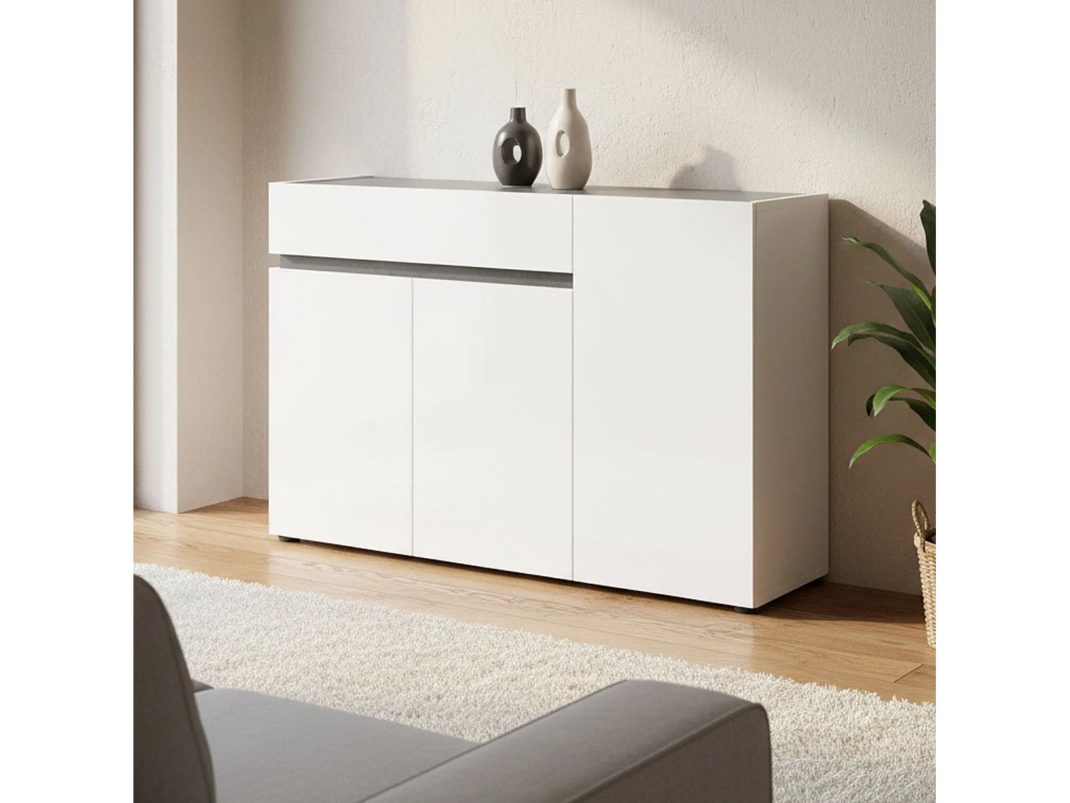 Credenza Bajardo, 2 Ripiani Made in Italy, 42x120x80h cm Bianco Lucido, Madia