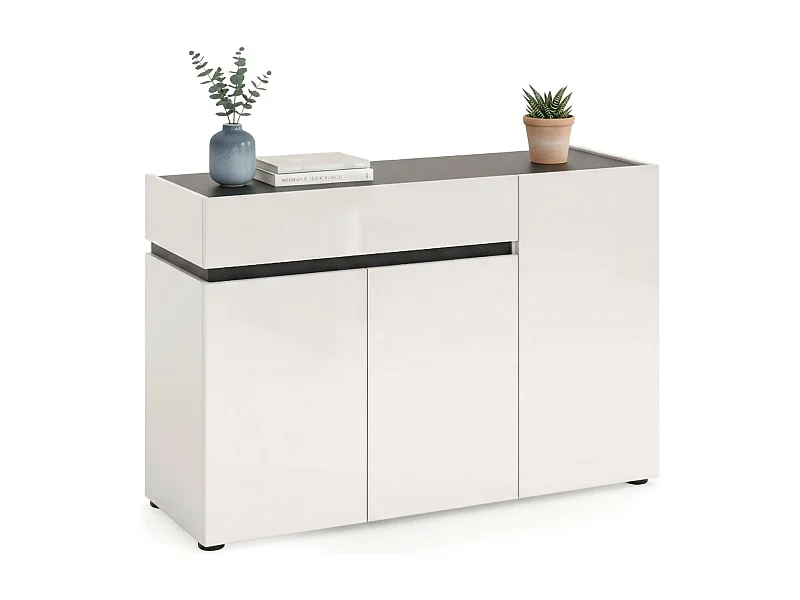 Credenza Bajardo, Buffet da soggiorno, Madia da salotto, Dispensa da cucina, Made in Italy, 120x42h80 cm, Bianco lucido e Antracite