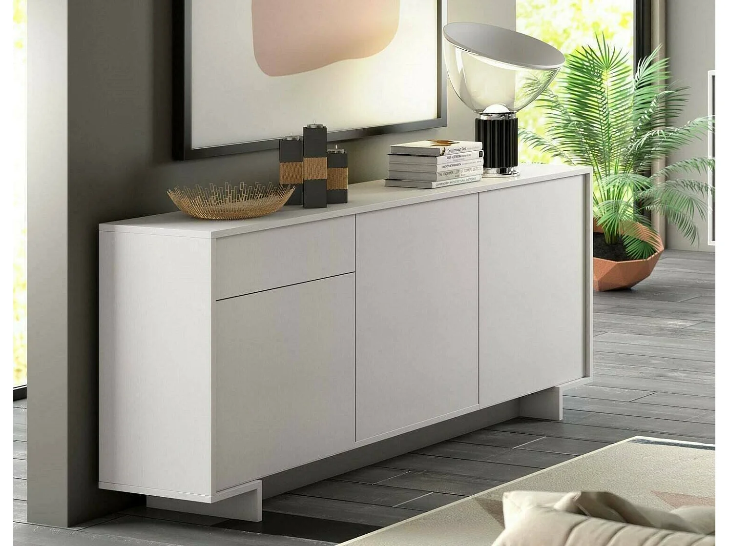 Buffet Agrifoglio, Buffet de salon, Buffet de salon avec 3 portes et 1 tiroir, 100% Made in Italy, 170x42h78 cm, Blanc