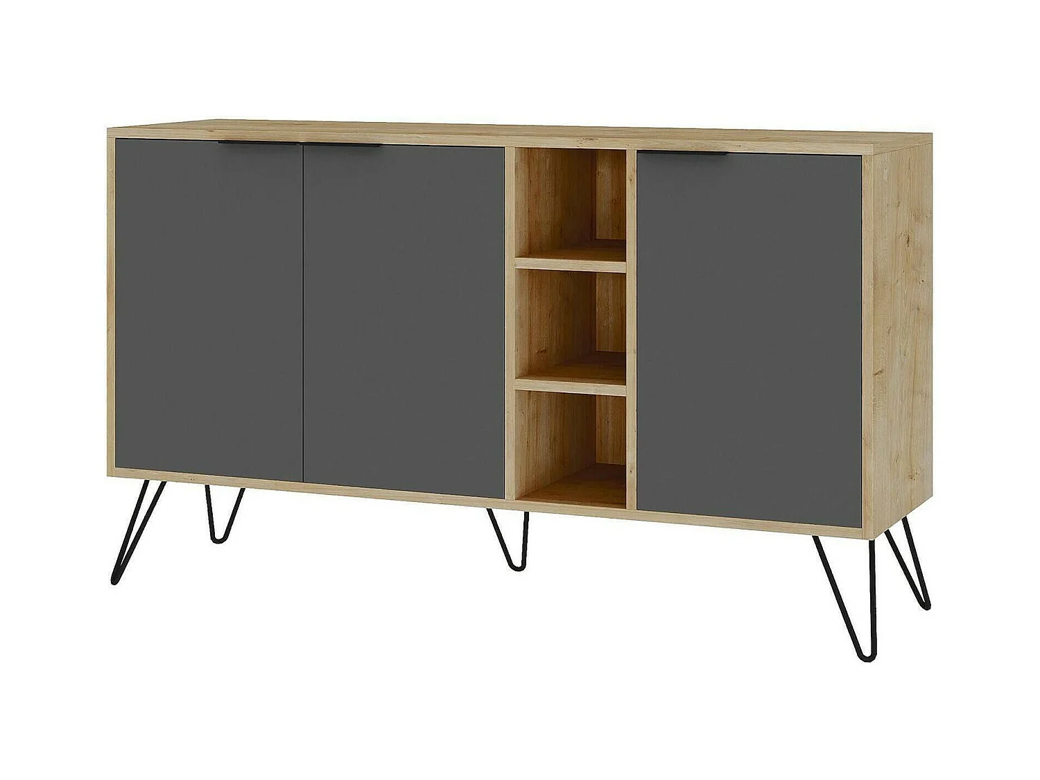Aparador Dpenz, Buffet de sala, Aparador de sala, Despensa de cozinha, 142x36h83 cm, Carvalho e Antracite
