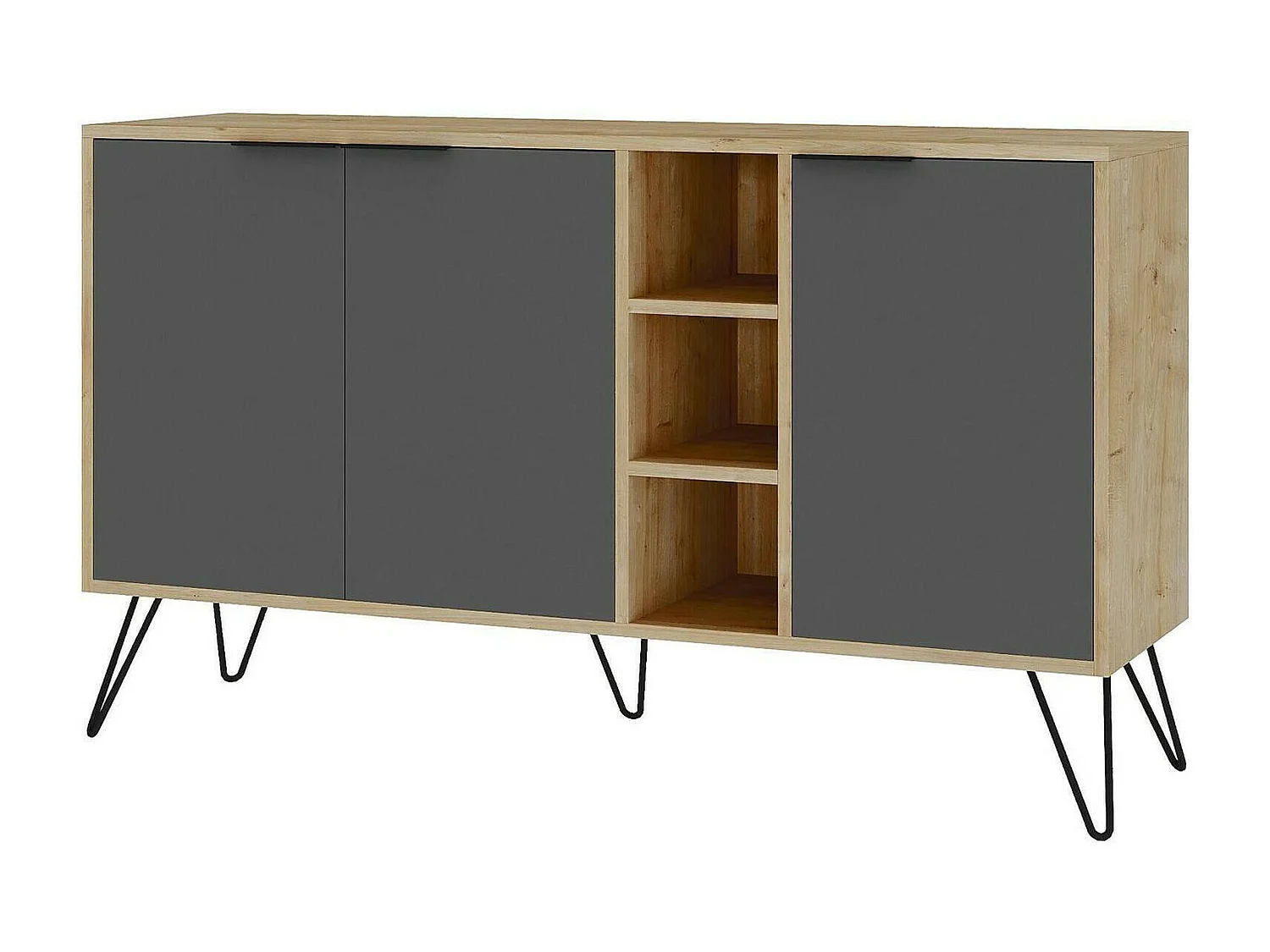 Buffet Perseus, Buffet du salon, Commode de salon, Garde-manger de cuisine, 142x36h83 cm, Chêne et Anthracite