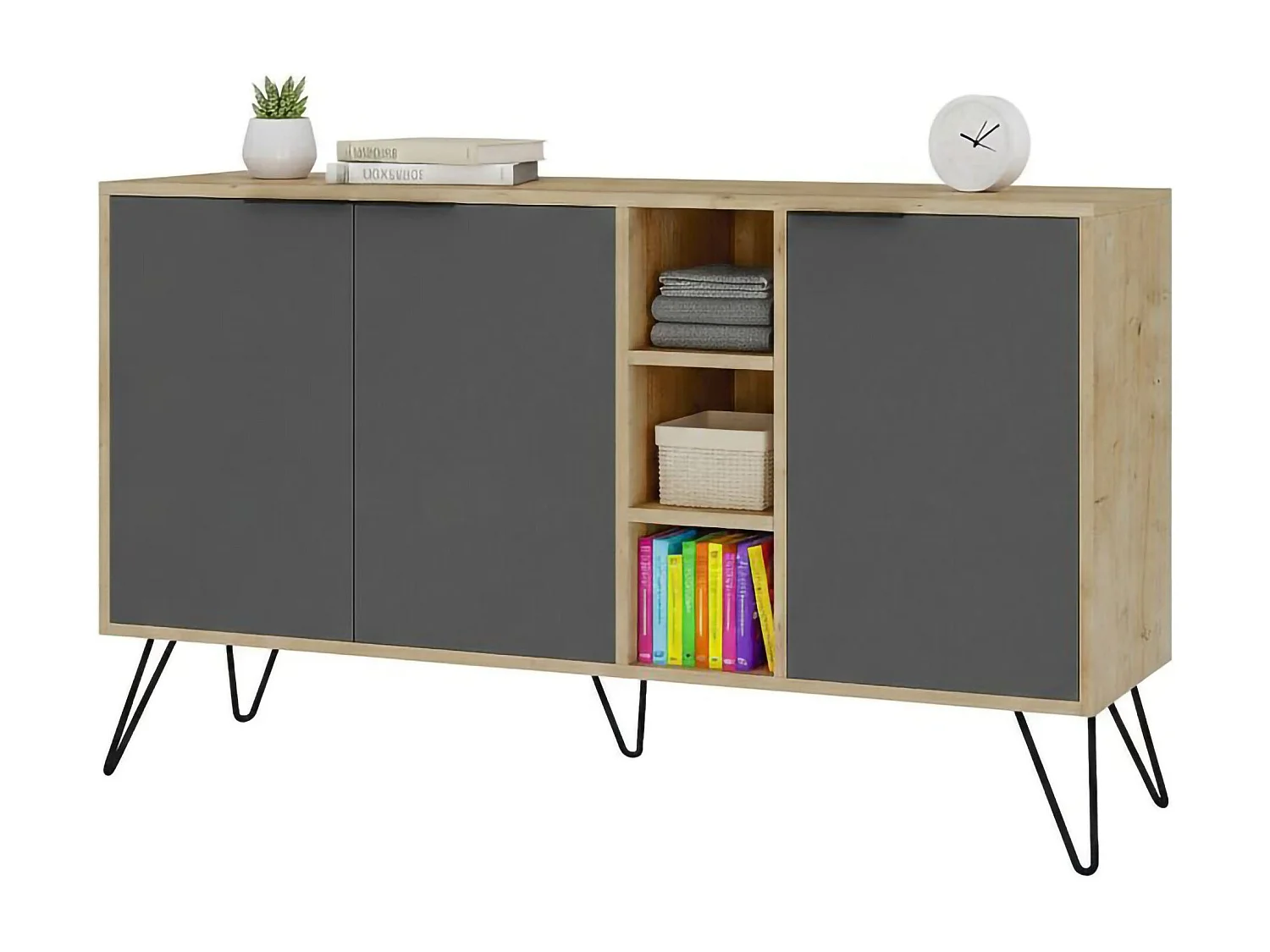 Dpenz dressoir, Woonkamer buffet, Woonkamer, Keuken bijkeuken, 142x36h83 cm, Eiken en Antraciet