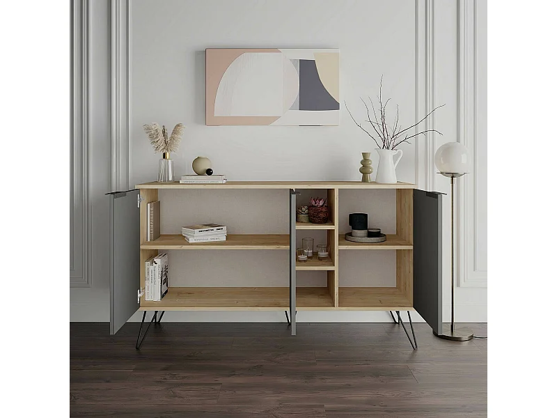 Dpenz dressoir, Woonkamer buffet, Woonkamer, Keuken bijkeuken, 142x36h83 cm, Eiken en Antraciet