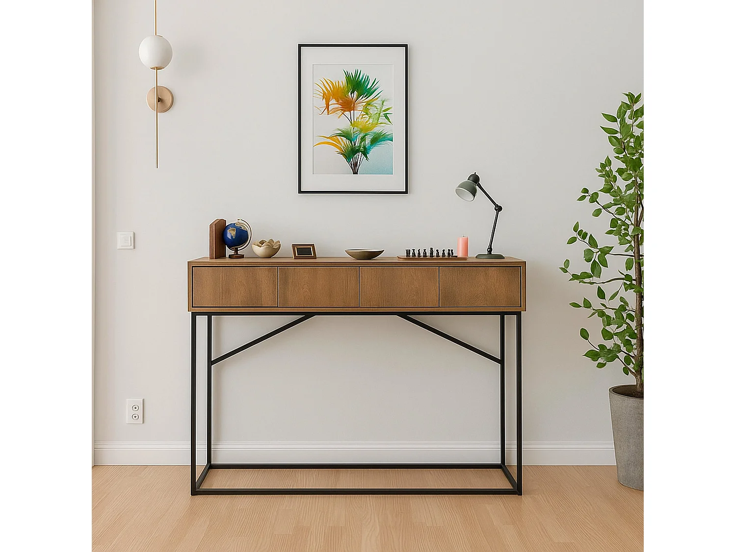 Buffet Alkam, Buffet du salon, Commode de salon, Garde-manger de cuisine, 120x36h90 cm, Noyer et Noir