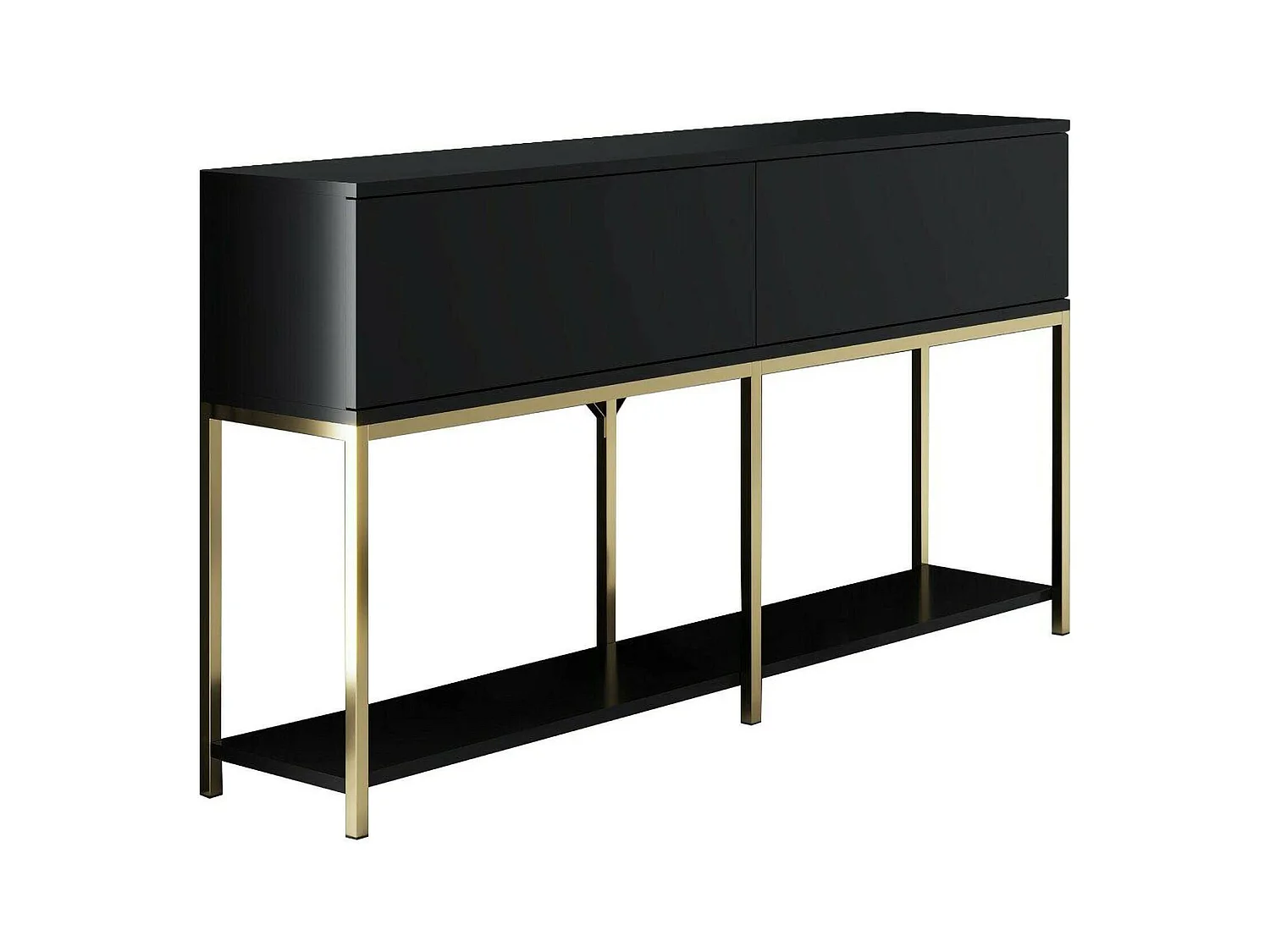 Buffet Altair, Buffet du salon, Commode de salon, Garde-manger de cuisine, 150x30h80 cm, Noir et Or