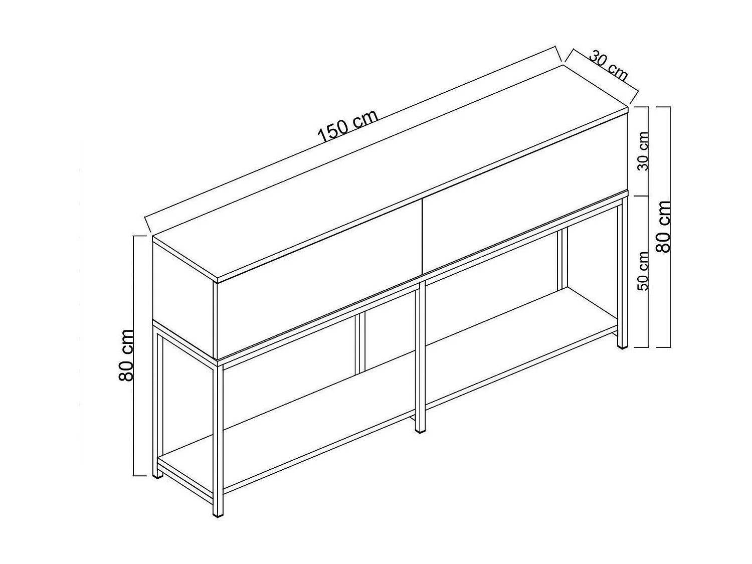 Djimsit dressoir, woonkamerbuffet, MWoonkamer Adia, Keuken Pantry, 150x30h80 cm, Zwart en Goud