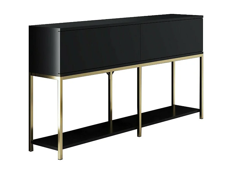 Buffet Altair, Buffet du salon, Commode de salon, Garde-manger de cuisine, 150x30h80 cm, Noir et Or