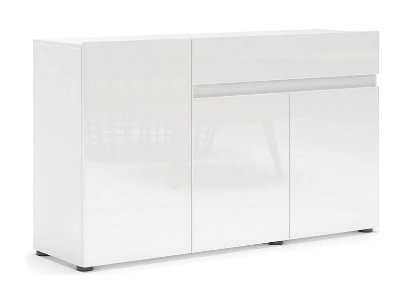 Buffet Brits, Buffet du salon, Commode de salon, Garde-manger de cuisine, Made in Italy, 135x38h79 cm, Blanc brillant