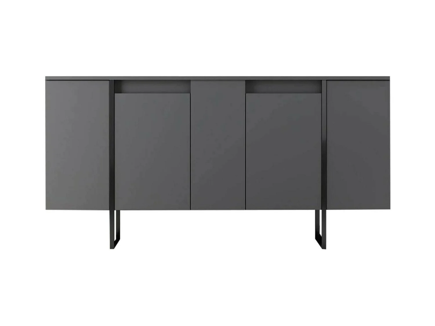 Buffet Betel, Buffet du salon, Commode de salon, Garde-manger de cuisine, 160x35h80 cm, Anthracite et Noir