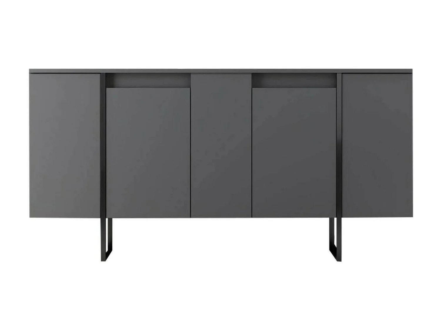 Buffet Betel, Buffet du salon, Commode de salon, Garde-manger de cuisine, 160x35h80 cm, Anthracite et Noir