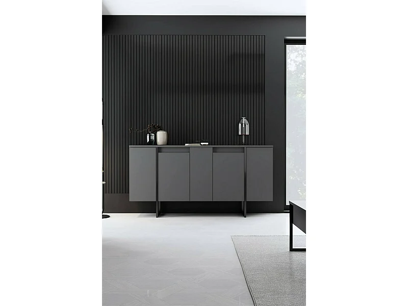 Dmora - Credenza Arta, 160x35h80 cm, Antracite e Nero