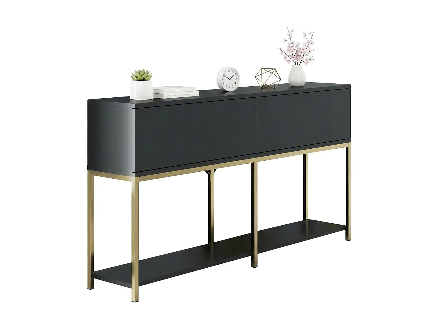 Buffet Altair, Buffet du salon, Commode de salon, Garde-manger de cuisine, 150x30h80 cm, Anthracite et Or