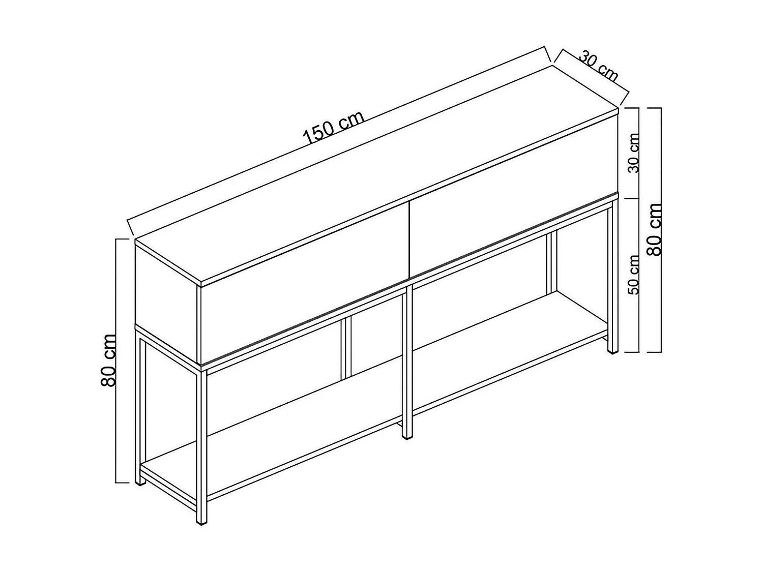 Djimsit dressoir, Buffet om te verblijvenO, Woonkamer, Keukenkast, 150x30h80 cm, Antraciet en Goud