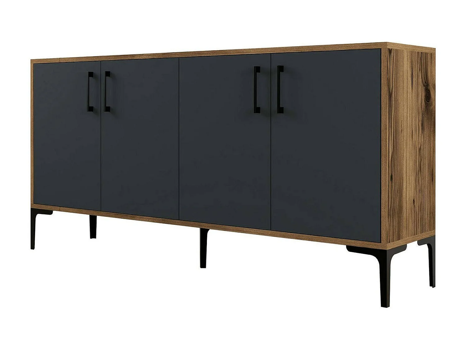 Buffet Sestante, Buffet du salon, Commode de salon, Garde-manger de cuisine, 160x35h78 cm, Noyer et Anthracite