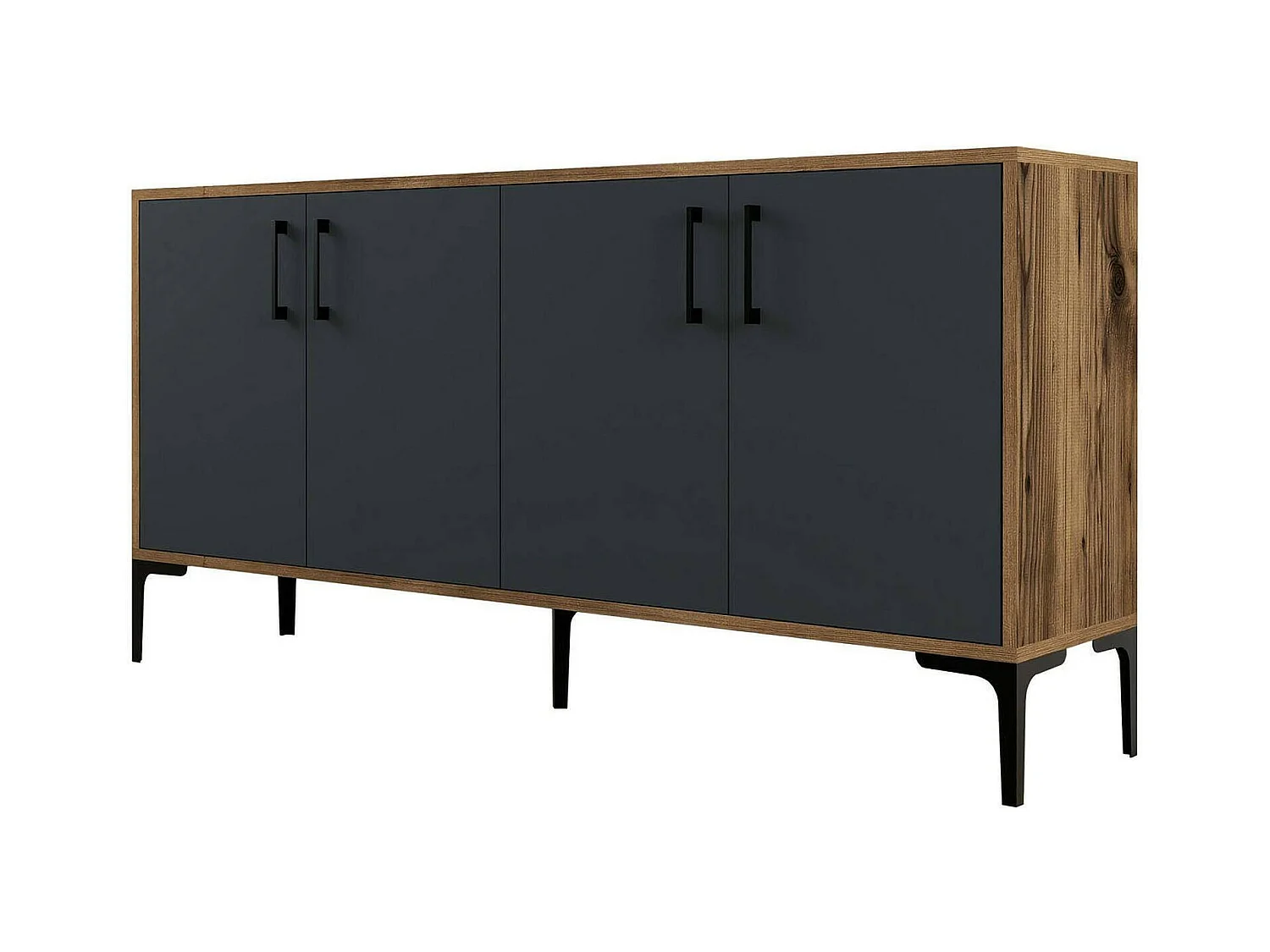 Buffet Sestante, Buffet du salon, Commode de salon, Garde-manger de cuisine, 160x35h78 cm, Noyer et Anthracite