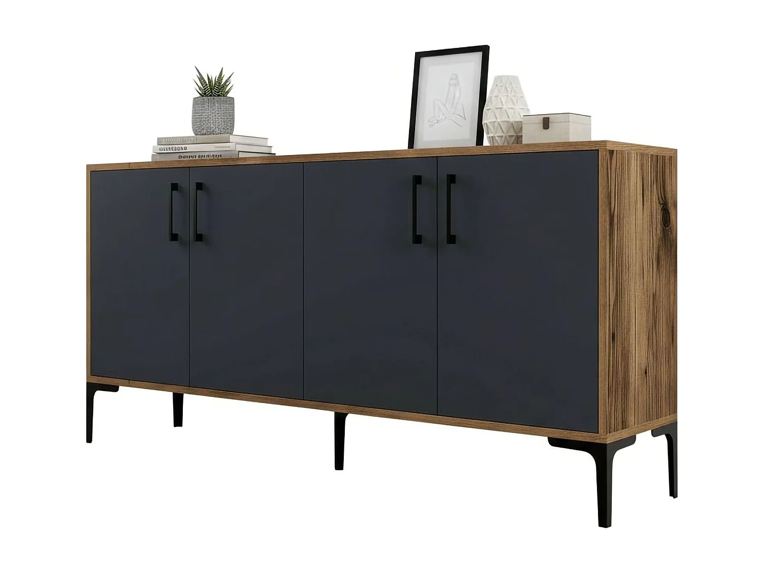 Aparador Daltobell, Buffet de sala de estar, Madia da salotTo, Despensa de cozinha, 160x35h78 cm, Noz e Antracite