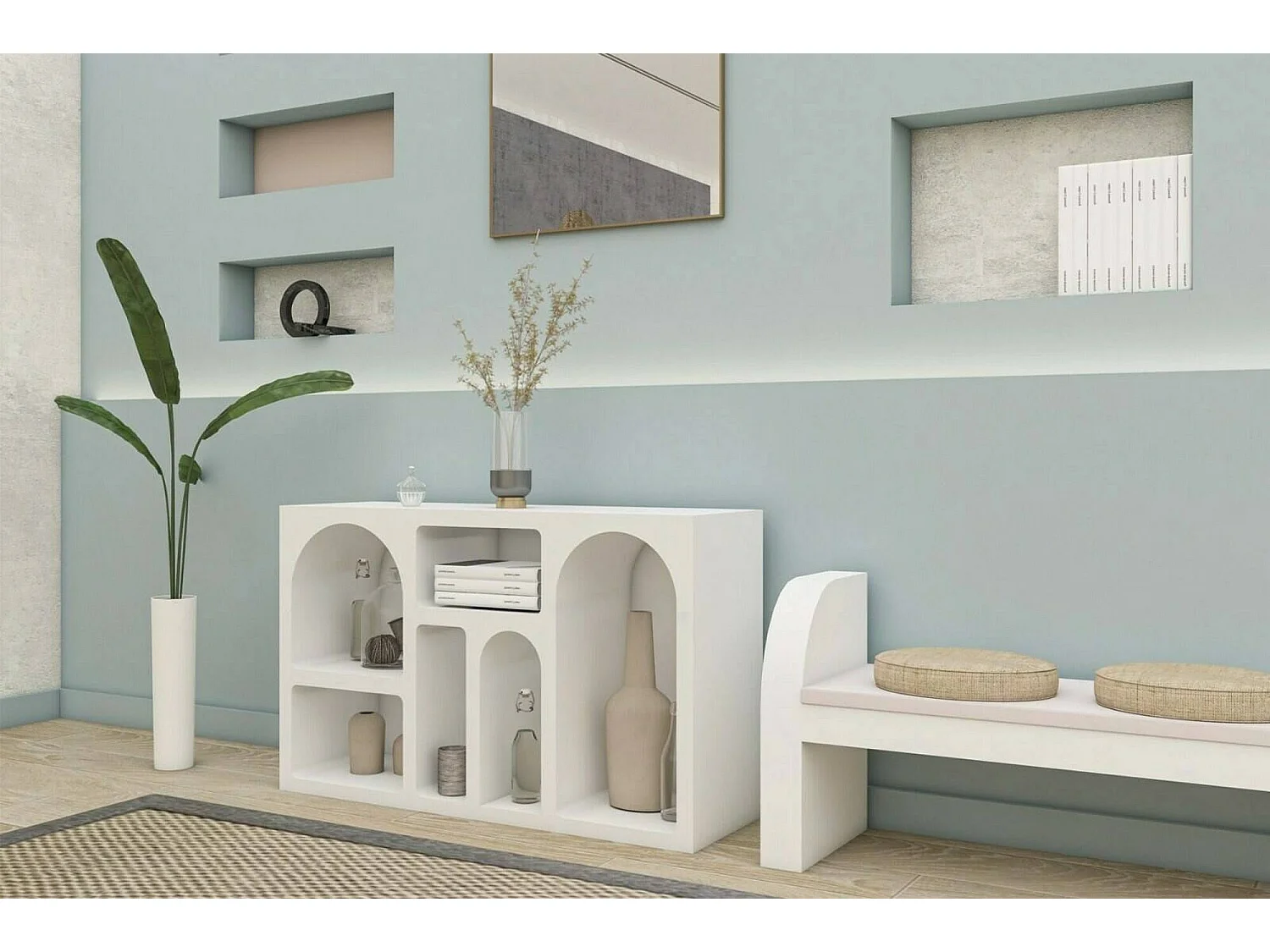 Buffet Bellatrix, Buffet du salon, Commode de salon, Garde-manger de cuisine, 120x37h74 cm, Blanc