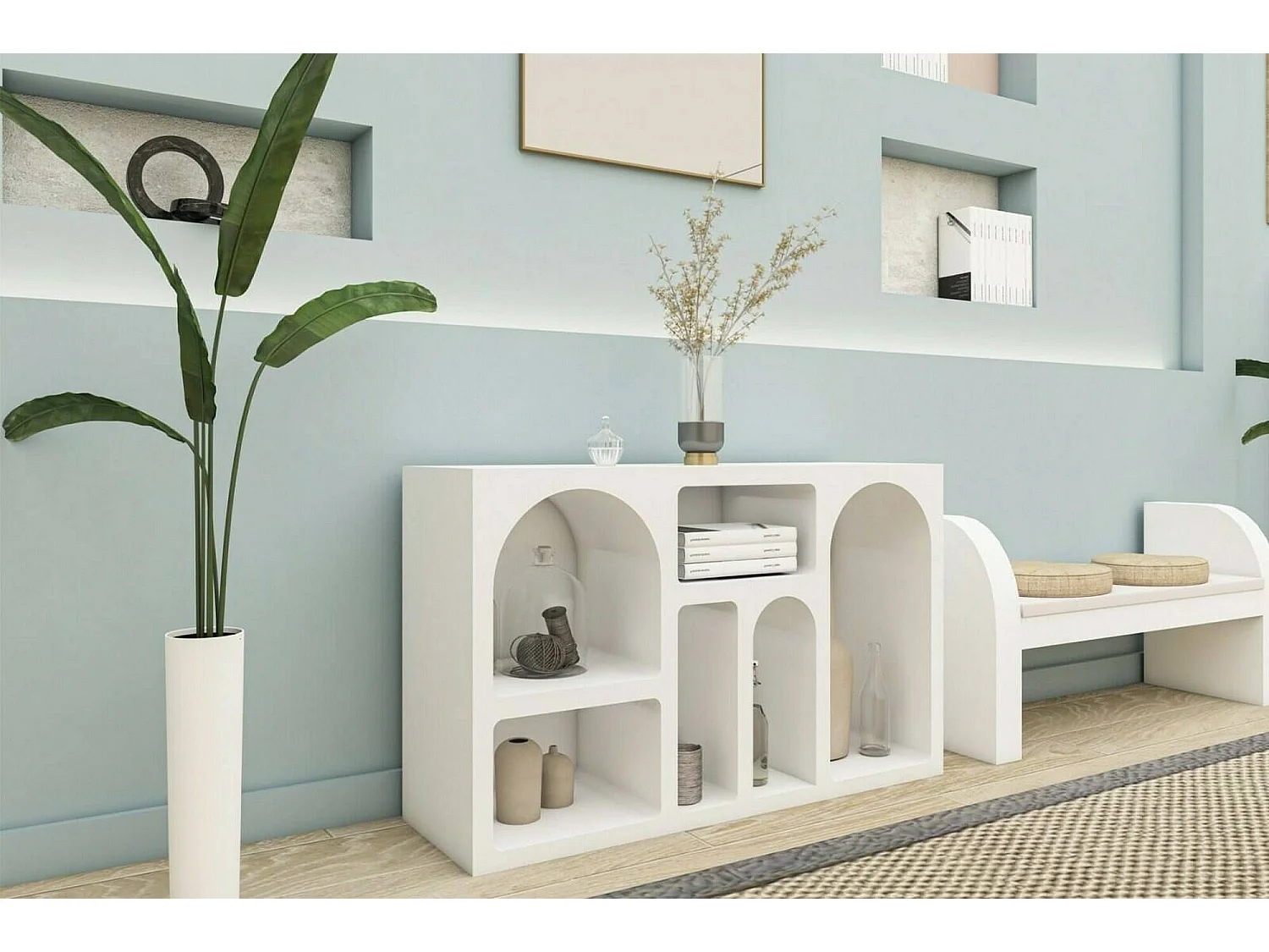 Buffet Bellatrix, Buffet du salon, Commode de salon, Garde-manger de cuisine, 120x37h74 cm, Blanc