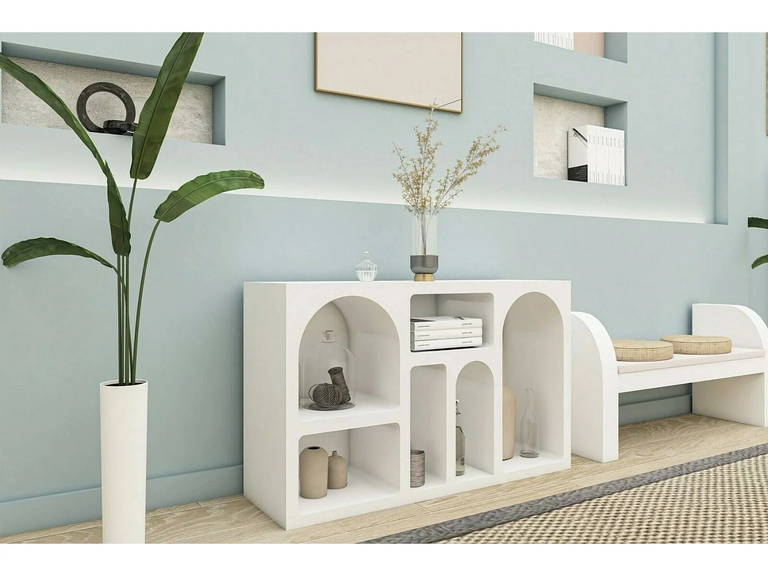 Buffet Bellatrix, Buffet du salon, Commode de salon, Garde-manger de cuisine, 120x37h74 cm, Blanc