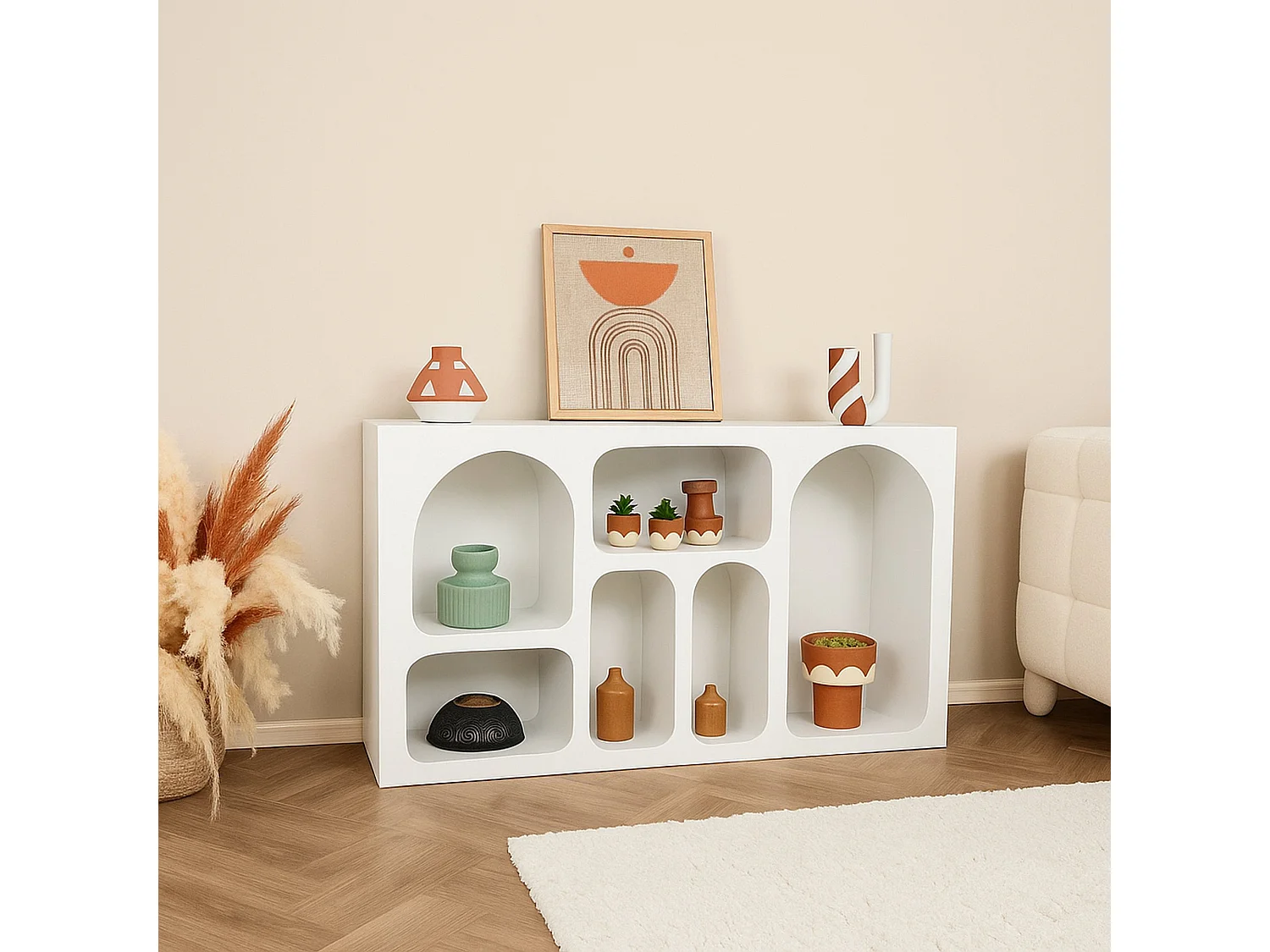 Credenza Arsenio, 6 Ripiani, 37x120x74h cm Bianco, Madia