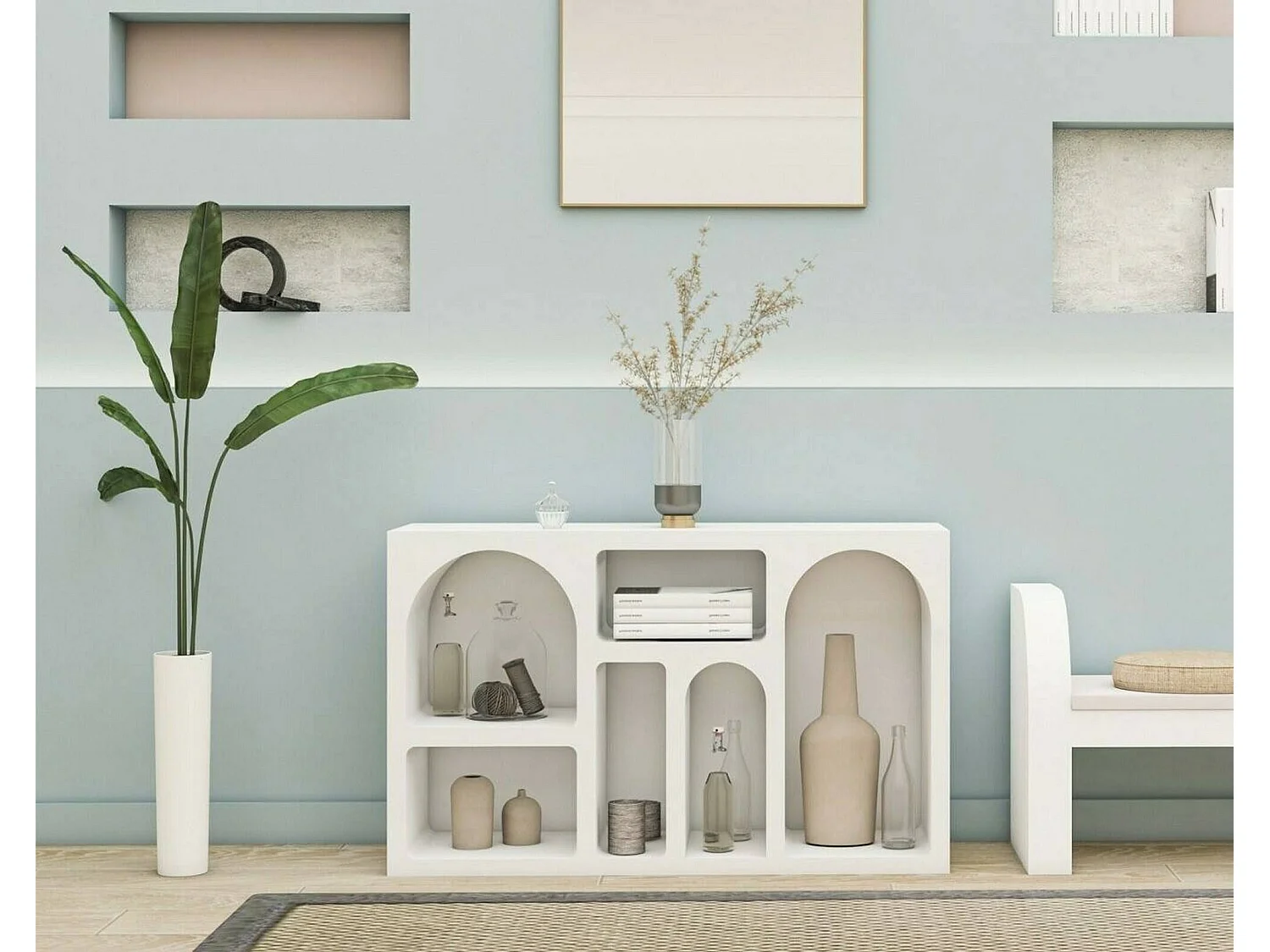 Buffet Bellatrix, Buffet du salon, Commode de salon, Garde-manger de cuisine, 120x37h74 cm, Blanc