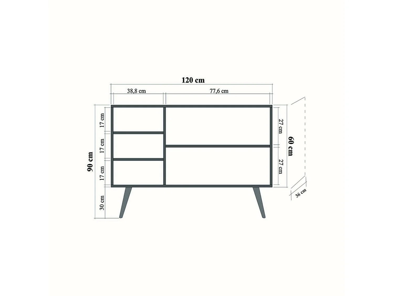 Buffet Nunki, Buffet du salon, Commode de salon, Garde-manger de cuisine, 120x36h90 cm, Chêne et Multicolore