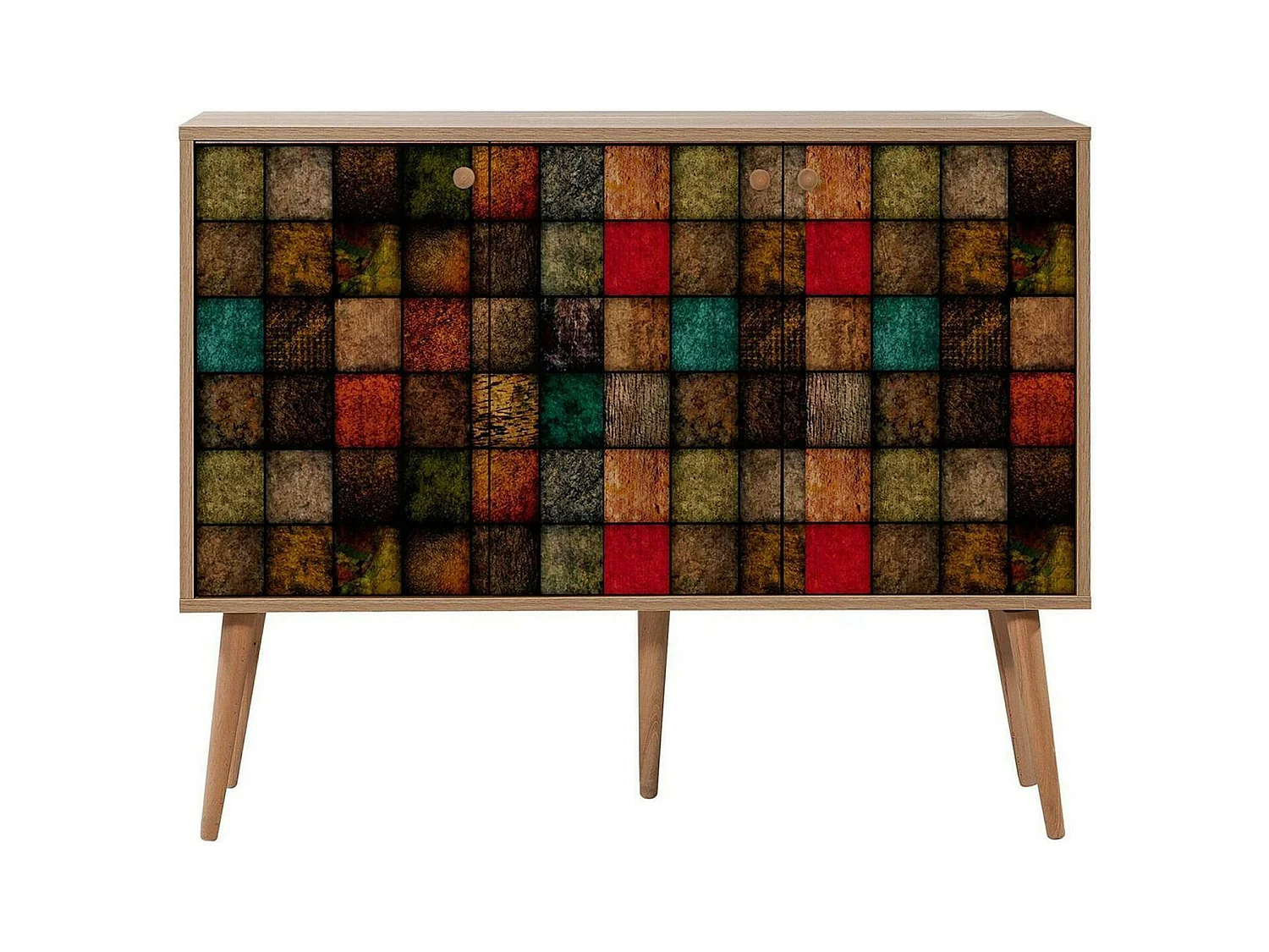 Buffet Nunki, Buffet du salon, Commode de salon, Garde-manger de cuisine, 120x36h90 cm, Chêne et Multicolore